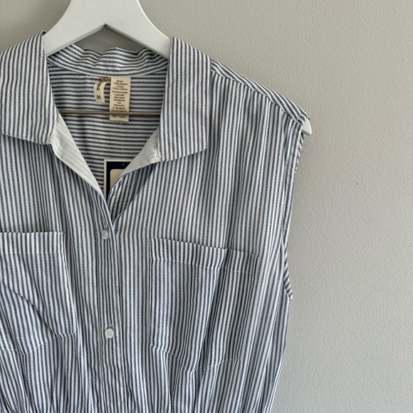 Japna Blue White Stripe Button Down Dress Size M NWT - Picture 2 of 4